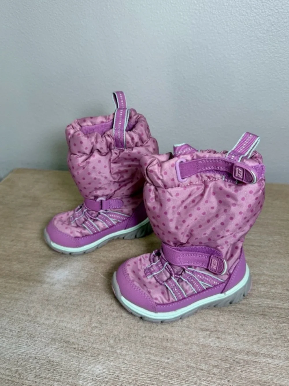Stride Rite Boots Snow Velcro Purple Kids Fleece Lining Foldable Toddler 4.5